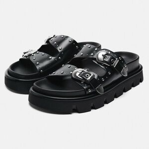 NWT ZARA Flat Buckled Sandals